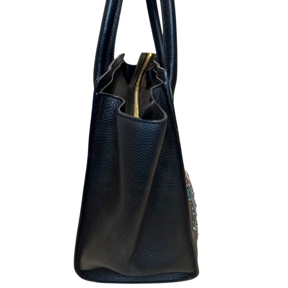 Henri Bendel Black Pebbled Leather Tote w/ Floral Appliqué & Studs - Picture 4 of 7